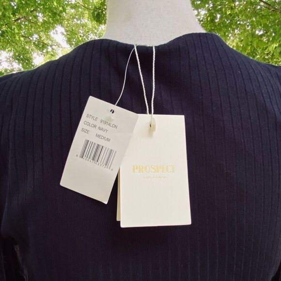 Prospect The Label Women's Sz Medium Navy Puff Sleeve Ribbed Dress - Picture 6 of 8